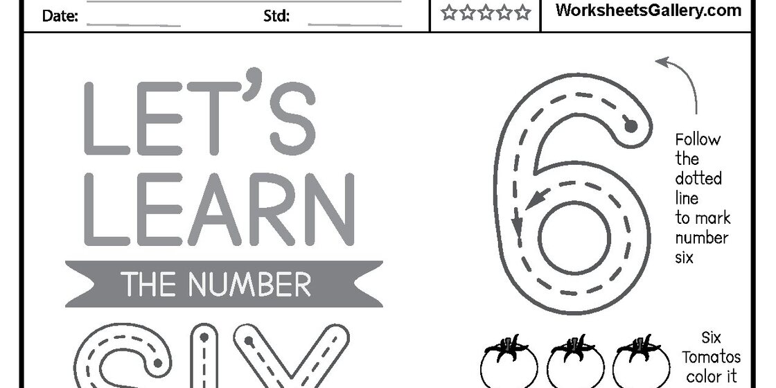 Cropped worksheet image showing the top instruction and example area for Superb Number 6 Tracing: A Fun Path to Early Math Mastery