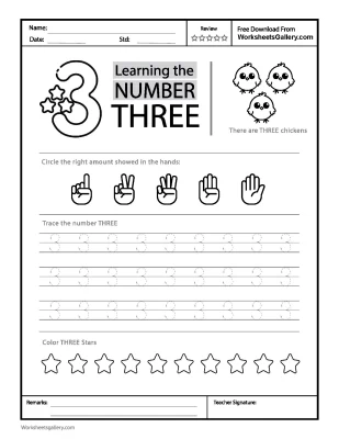 Trace Number 3 Worksheet: Master 'Three' with Fun Practice!