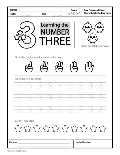 Trace Number 3 Worksheet: Master 'Three' with Fun Practice!