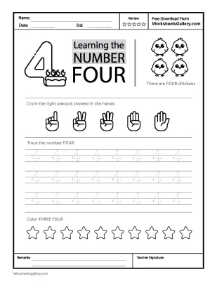 Trace Number 4 Worksheet: Enjoy Learning ‘Three’ with Fun!