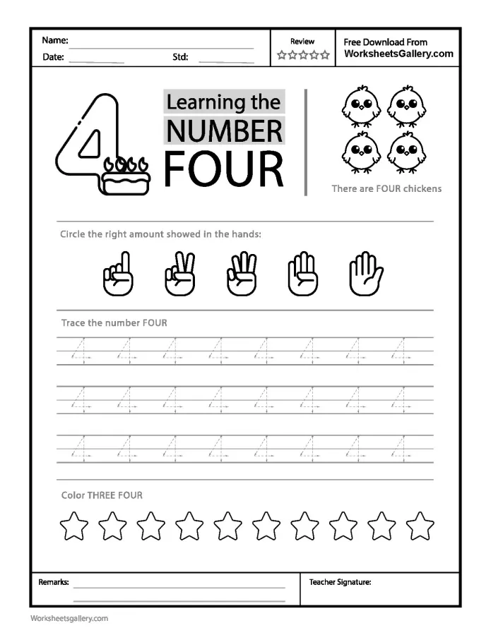 Trace Number 4 Worksheet: Enjoy Learning ‘Three’ with Fun!