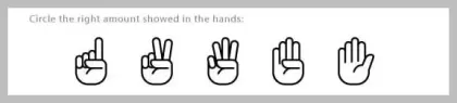 Hand Gestures for Counting A series of five line-art illustrations of hands showing different numbers of fingers extended: one finger, two fingers, three fingers, four fingers, and a closed fist.