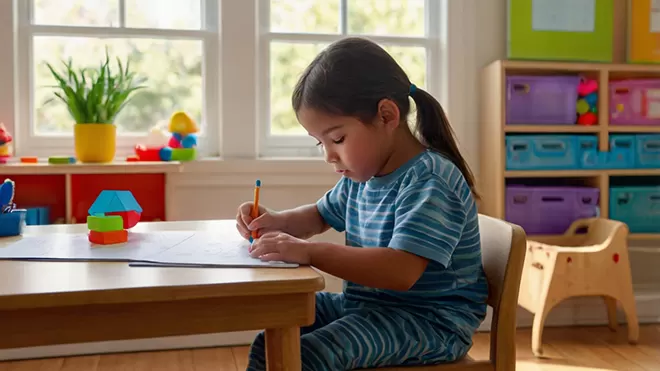 A Girl studying in classroom with worksheet and pencil