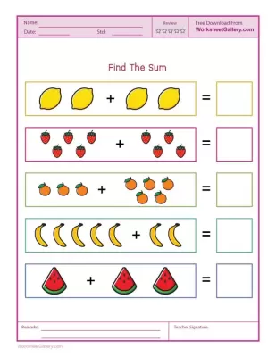 Fun Fruit Picture Addition Worksheet: Sums Up to 10