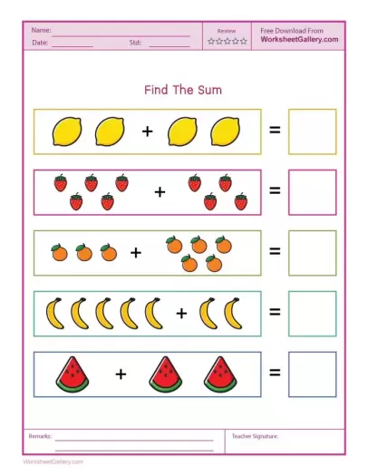Fun Fruit Picture Addition Worksheet: Sums Up to 10