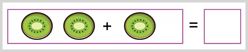 Printable worksheet featuring kiwi slices for a simple picture addition activity for young learners
