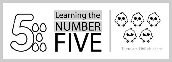 Children learning number five by counting cute chickens in an engaging worksheet