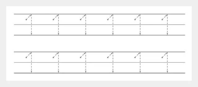 A simple, black and white tracing worksheet with two rows of dotted number 1s, each featuring a starting dot and directional arrows to guide handwriting practice.