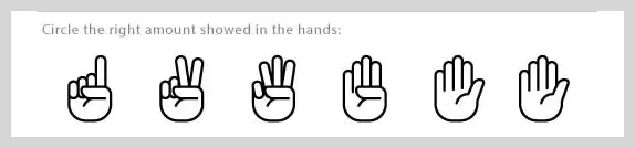 Printable activity where children identify the hand illustration representing the number ten