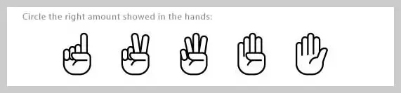 Hands showing different finger counts where children identify the correct number five
