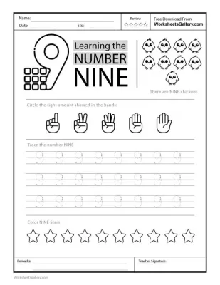Trace Number 9 Worksheet: Fun Activities for Kids