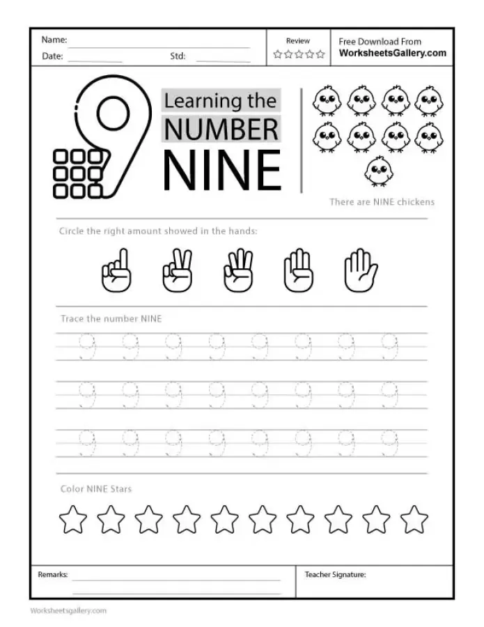 Trace Number 9 Worksheet: Fun Activities for Kids