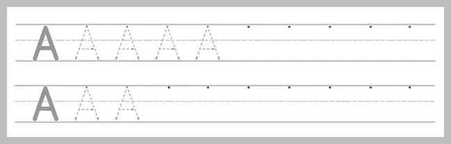 Uppercase letter A tracing worksheet for kids with dotted lines and handwriting practice