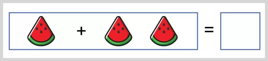 Watermelon picture addition worksheet for children learning basic counting and addition skills