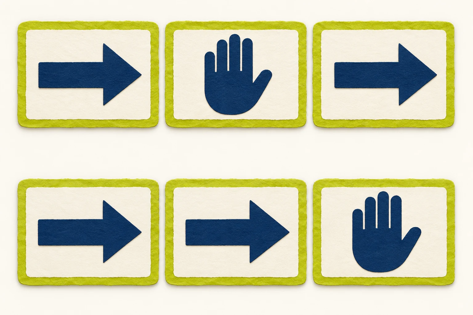 Change the position of a premature stop An upper card row shows arrow, palm, arrow; a lower row shows arrow, arrow, palm.