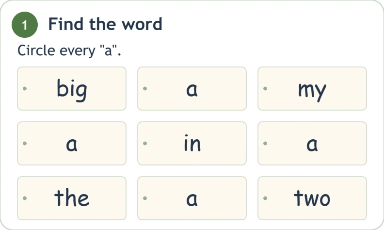Four standalone a choices in a nine-cell word search