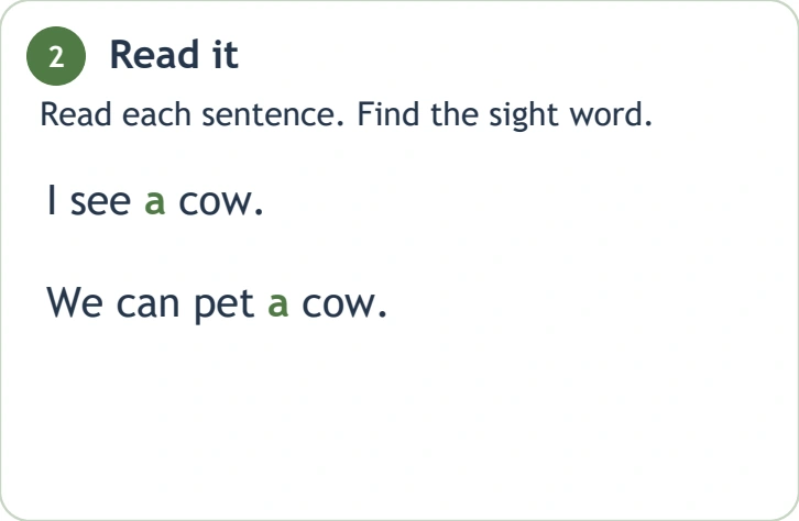 I see a cow and We can pet a cow source statements