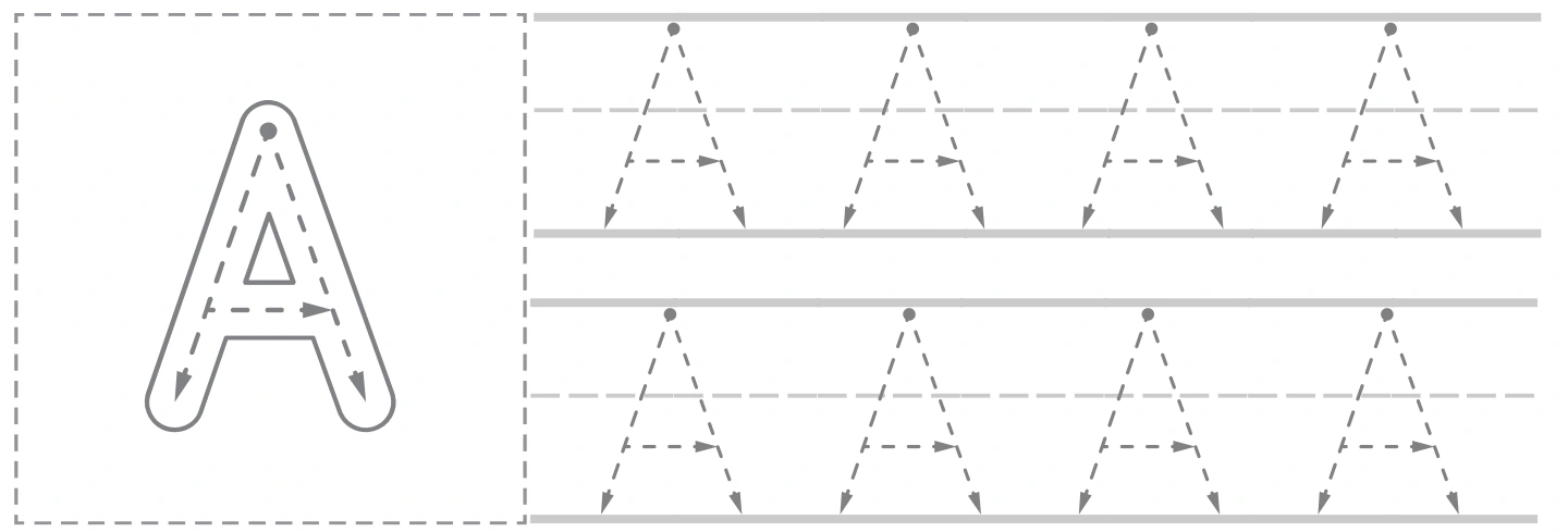 Uppercase A and lowercase a practice from the apple sheet in the alphabet collection