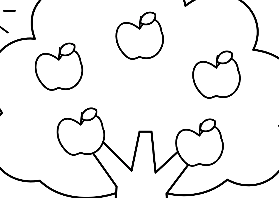 Five apple outlines distributed across the tree canopy