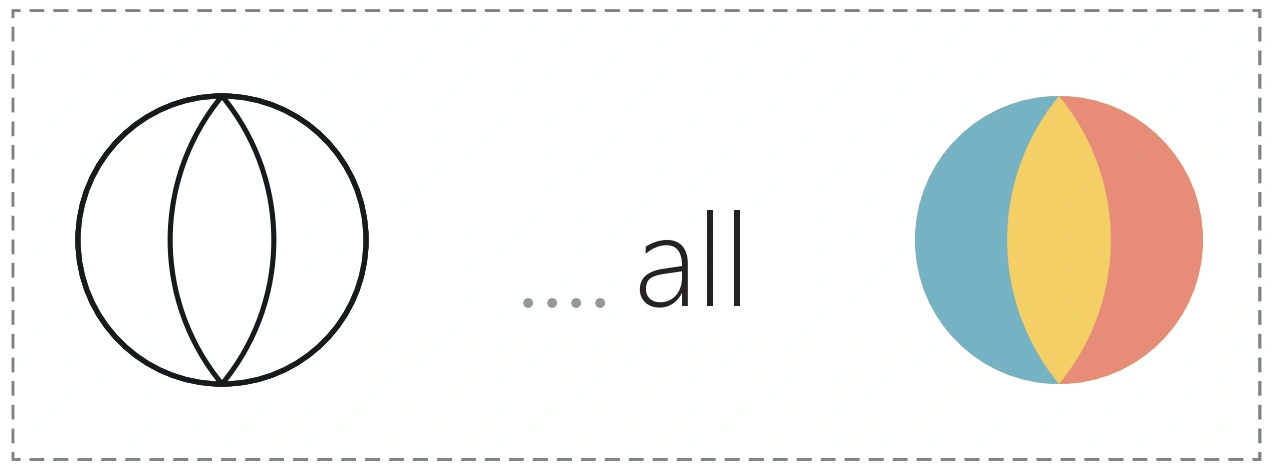 An outline ball, an unfinished ball word and its colored picture partner