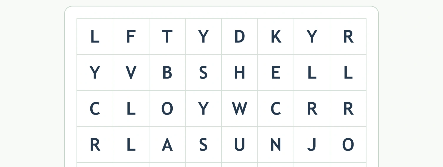 Beach Word Discovery: upper beach letter rows The first four beach-search rows show straight letter runs and surrounding distractor letters.