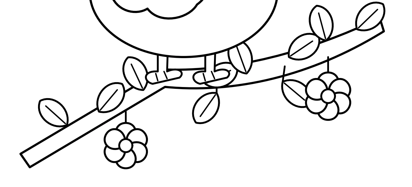 Leaves and hanging flowers along the bird branch