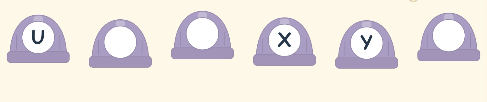 Purple hard hats labeled U, X and Y with gaps for V, W and Z