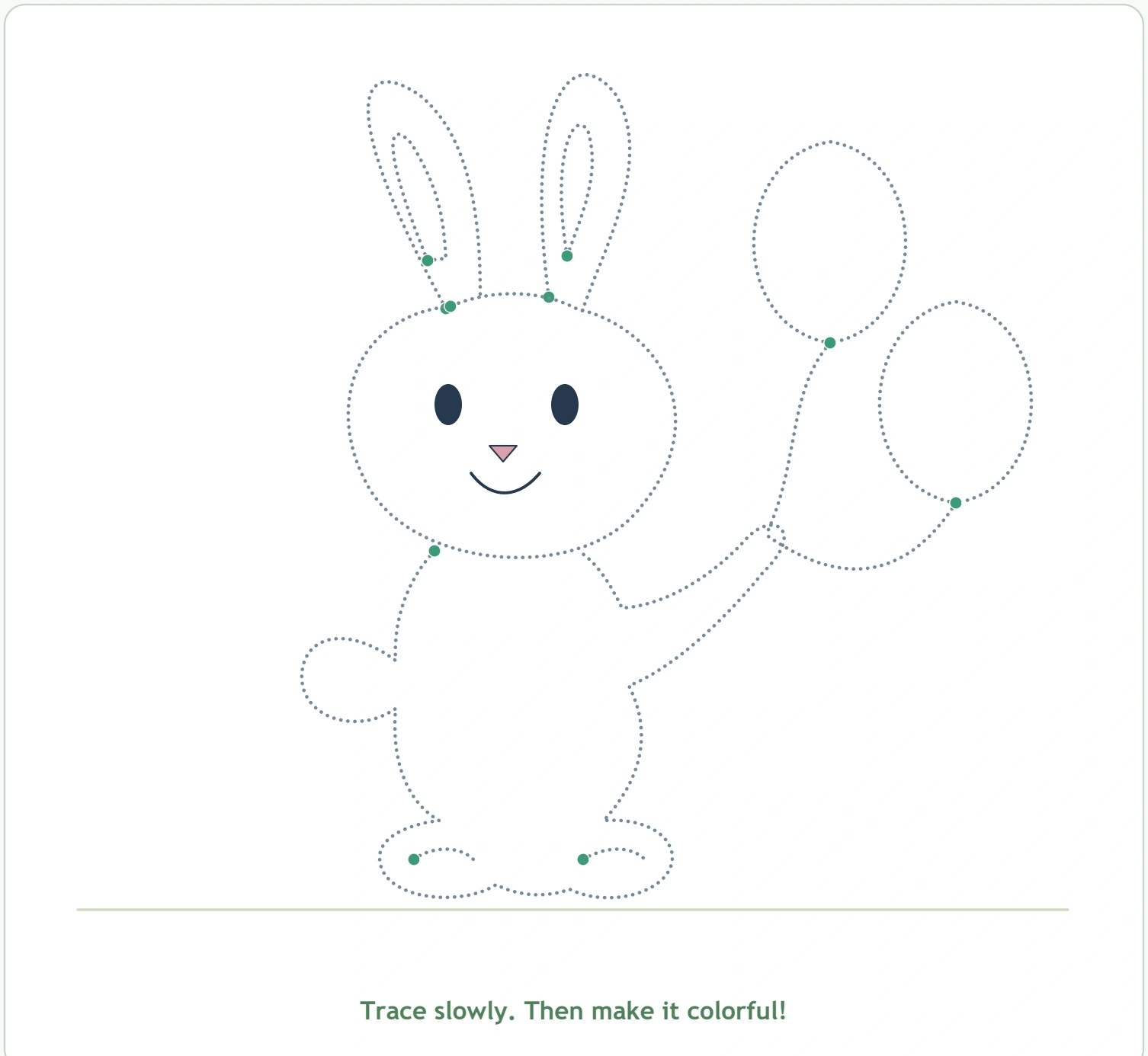 Bunny Picture Tracing — bunny and balloon tracing overview The dotted bunny and two balloon outlines include visible green starting points.