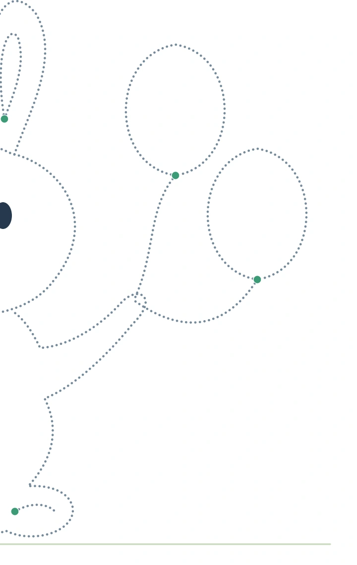 Bunny Picture Tracing — balloon outlines and strings Two dotted balloons connect to the bunny through curved strings.