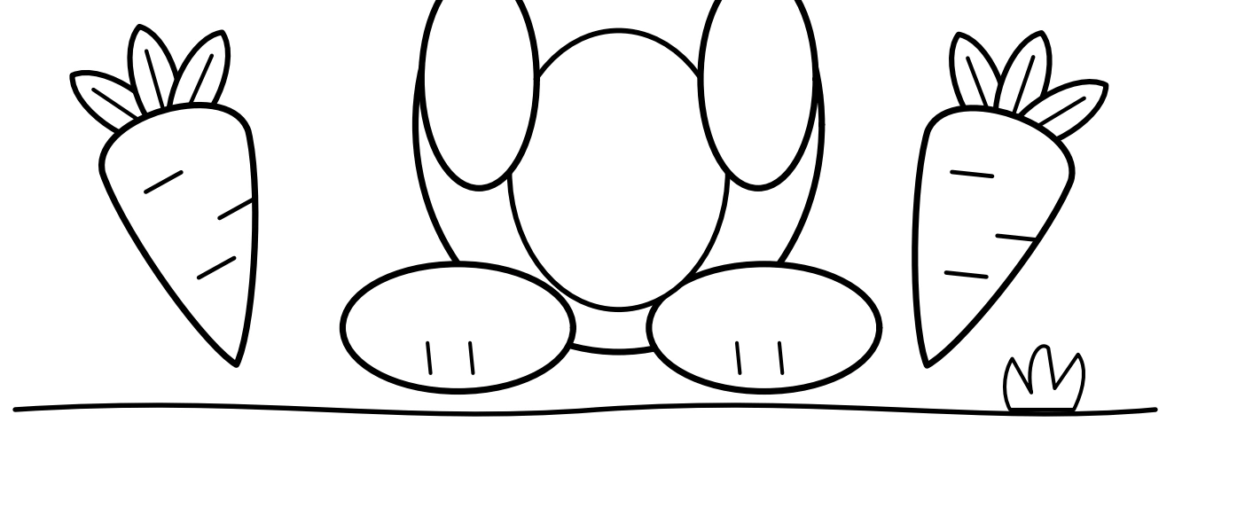 Two carrots placed beside the seated bunny