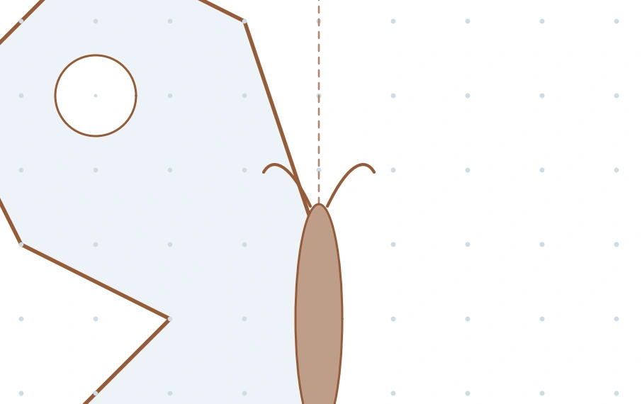 Butterfly Mirror Drawing — upper spot and centre The close-up retains an upper wing spot, antennae, body edge and dashed axis.