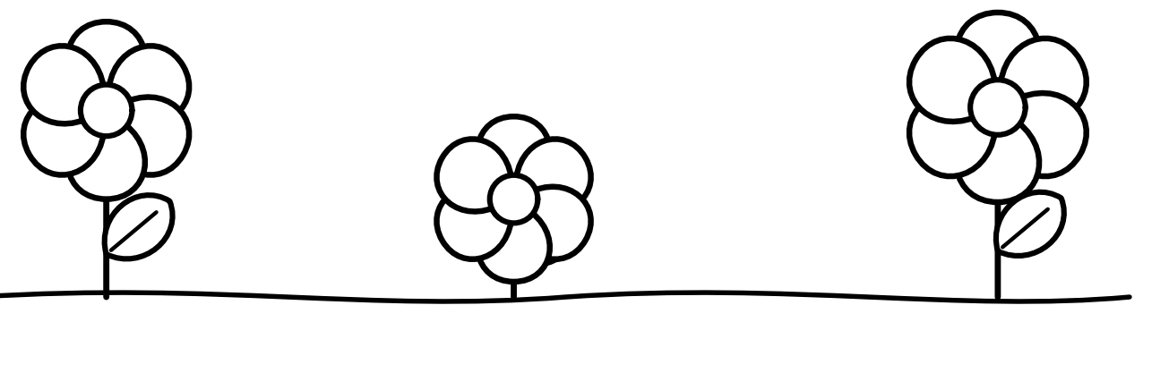 Three outlined blossoms beneath the butterfly