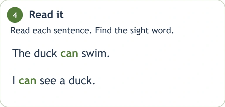 Two subjects have different actions in their messages The duck can swim and I can see a duck worksheet statements