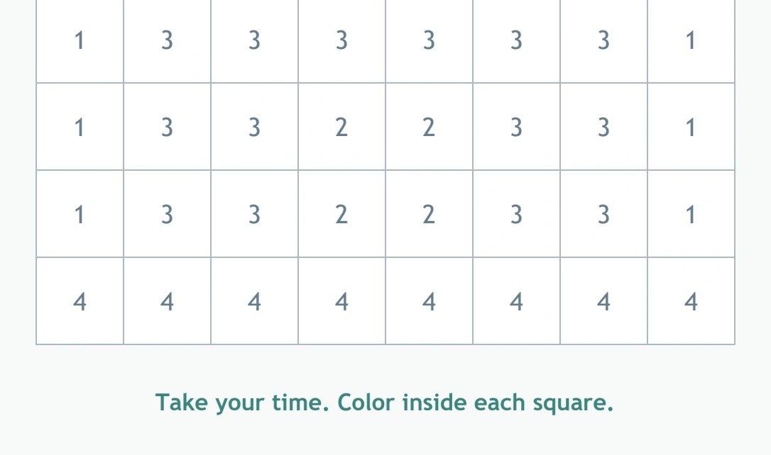 Castle Color Codes — lower castle grid rows The lower four grid rows include the yellow doorway numbers and green base.