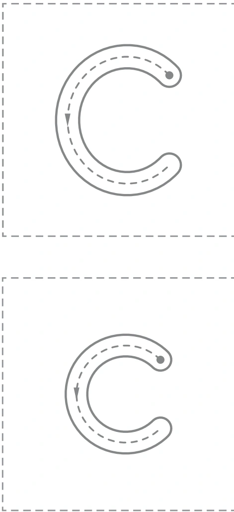 Large uppercase C and lowercase c arrow guides from the Cc source