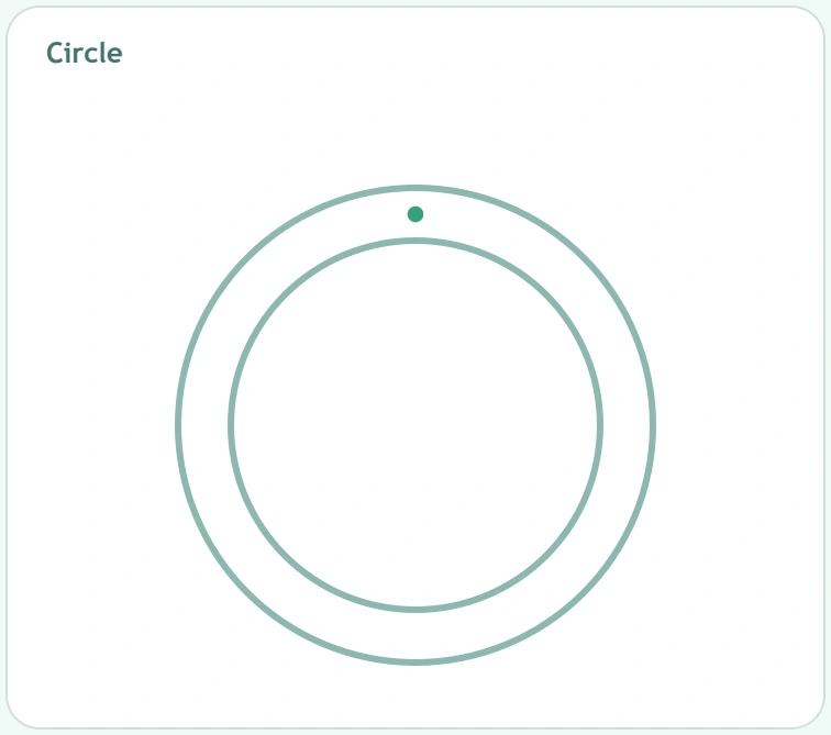 A curved channel with a visible return landmark Circular road between two teal outlines with a green start at the top