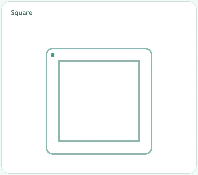 Direction changes inside the square road Square road channel with inner and outer outlines and a green upper-left starting dot