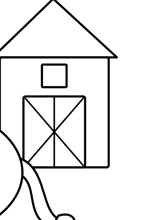 Barn outline with a roof window and crossed door
