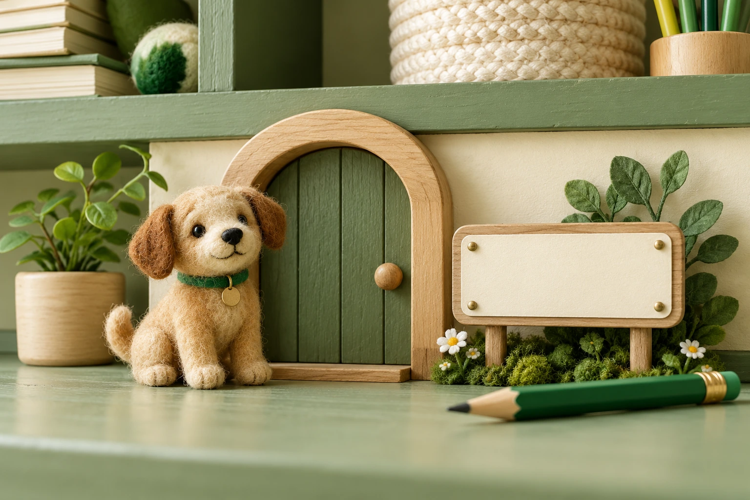 Handmade dog learning props with unprinted writing materials for a Dd story