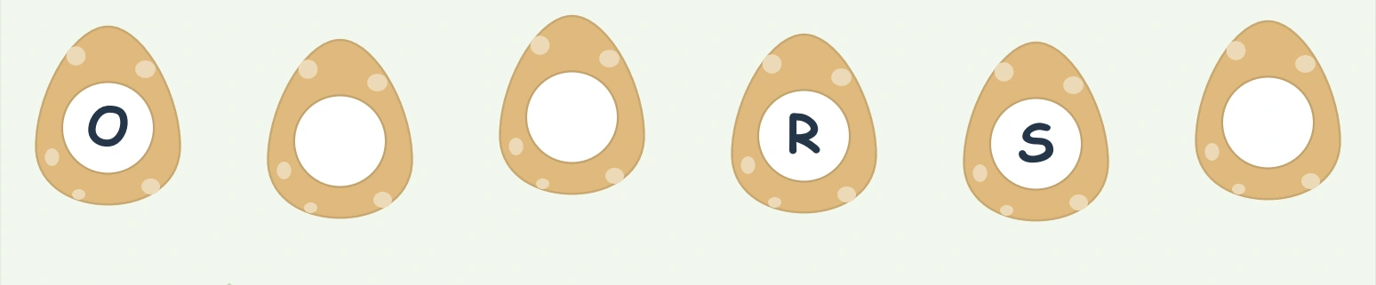Gold eggs labeled O, R and S, with paired openings after O
