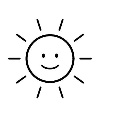 Smiling outlined sun above the dinosaur