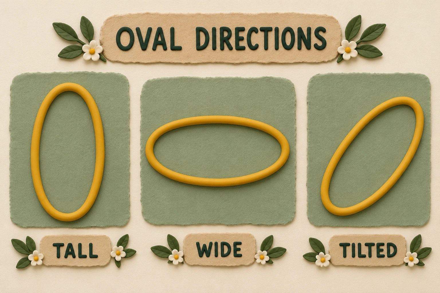 Three oval cord outlines labelled TALL WIDE and TILTED
