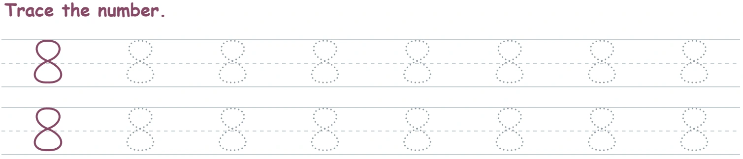 Solid and dotted 8 models with connected upper and lower loops on two guide rows