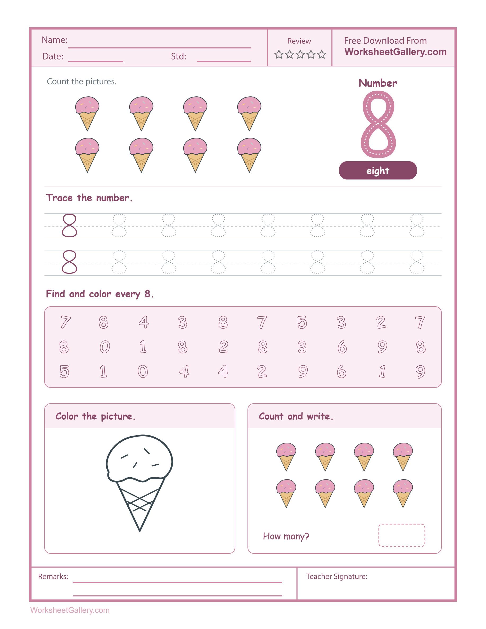 Number 8 Worksheet: 6 Wonderful Ice Cream Shop Games