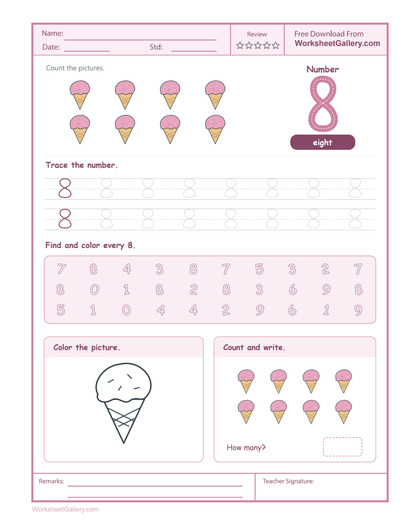 Number 8 Worksheet: 6 Wonderful Ice Cream Shop Games