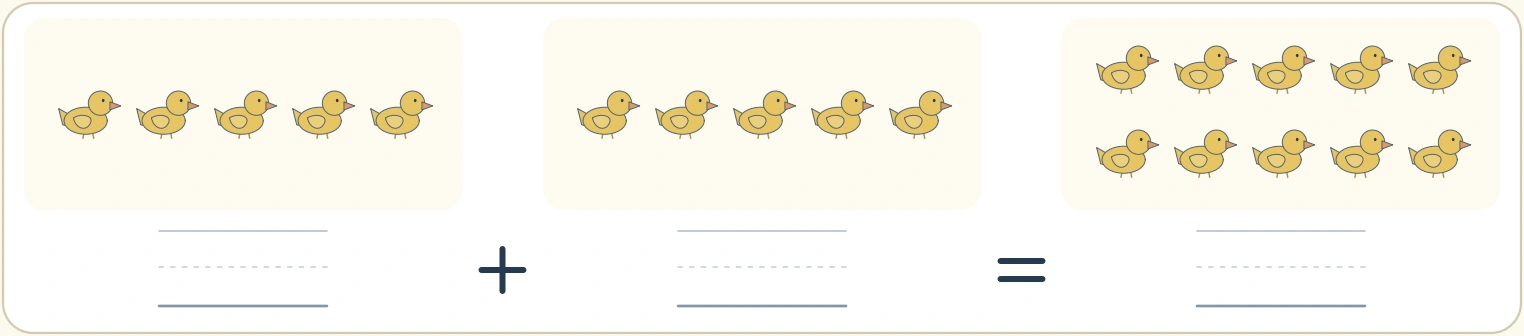 Finish the duck narrative with the whole group of ten Five ducks plus five ducks beside ten ducks altogether
