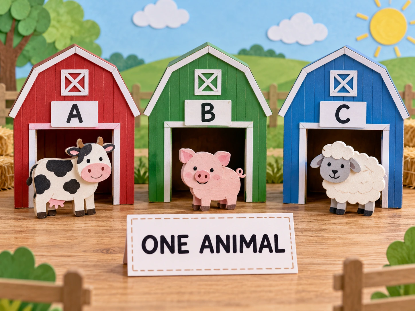 Barn colours paired with cow, pig and sheep code tiles