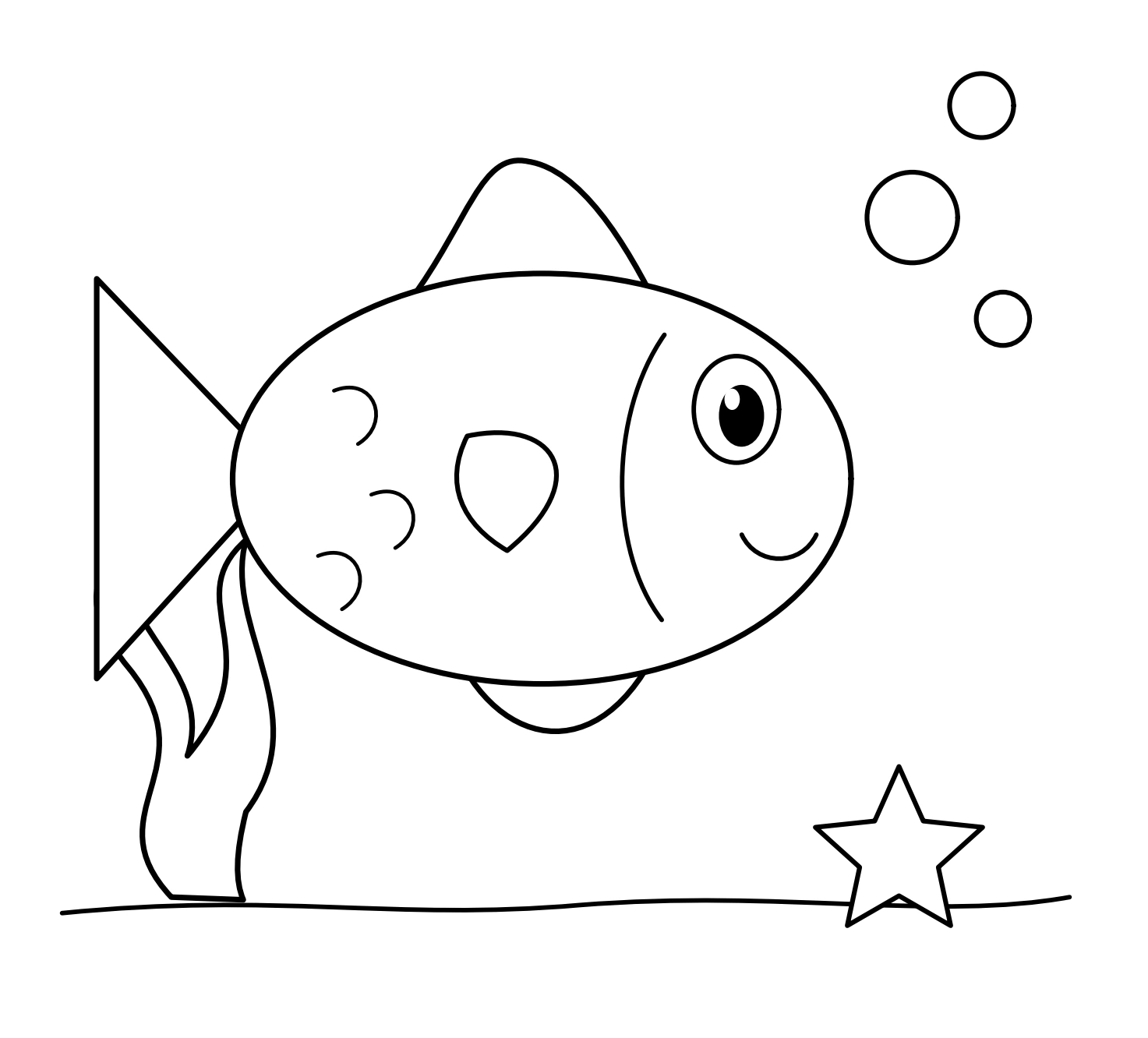 Smiling fish surrounded by bubble circles and seabed details