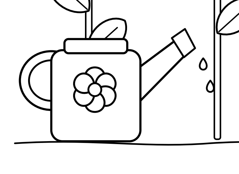 A garden tool adds straight and curved regions Watering can with a flower motif and sloping spout