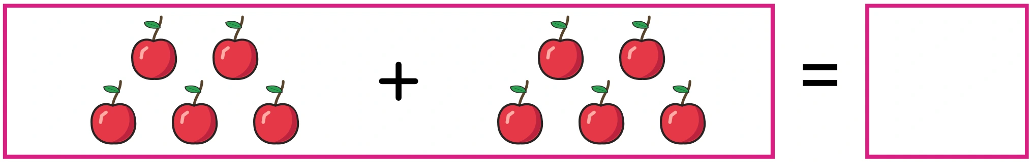Five red fruit pictures plus another five, each group arranged two above three, with an empty total square